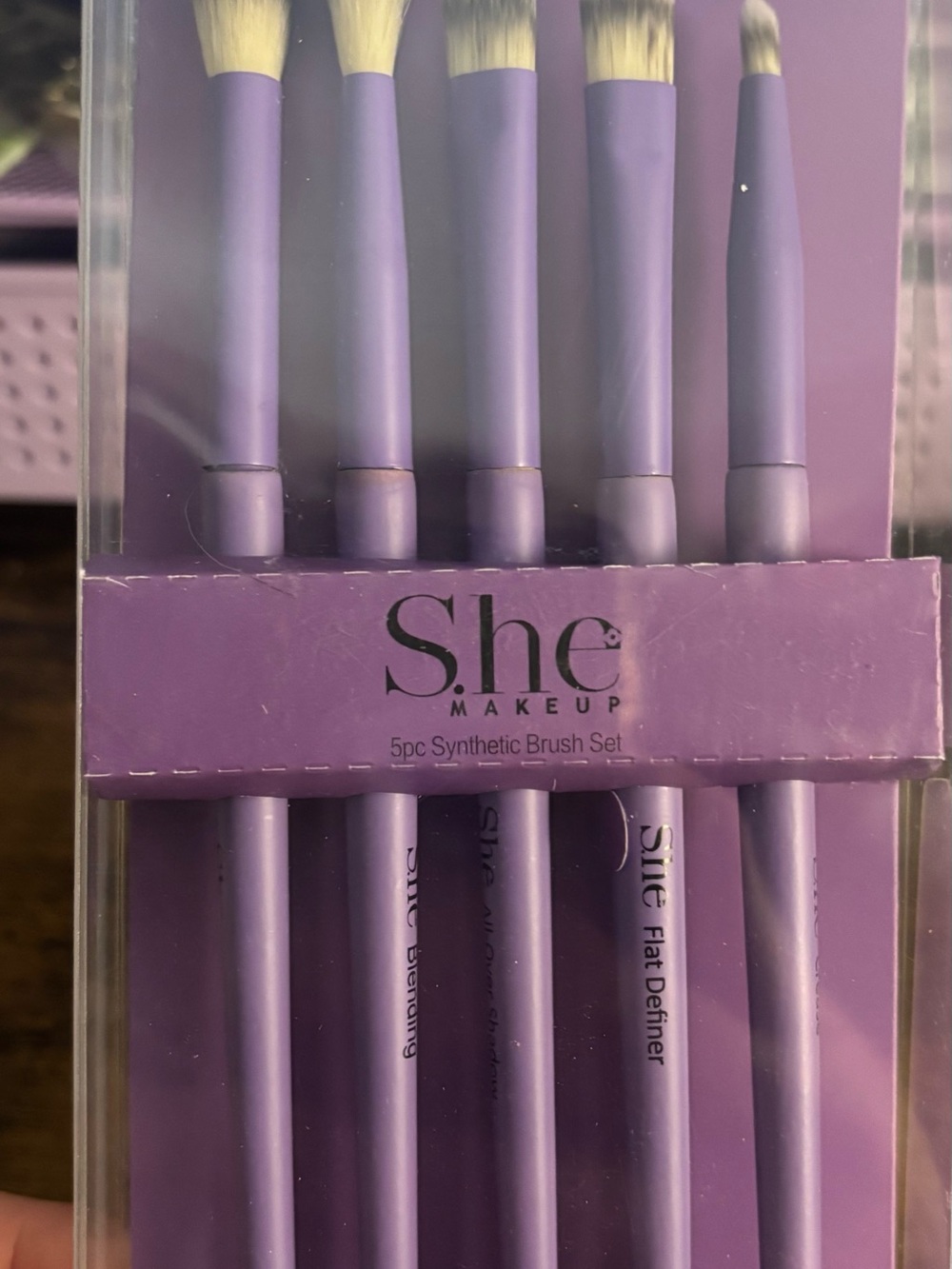 S.he Makeup 5pc Purple Synthetic Brush Set